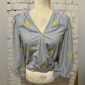 J.Crew Womens Cotton Wrap Top In Embroidered Pineapple Size Small Blouse